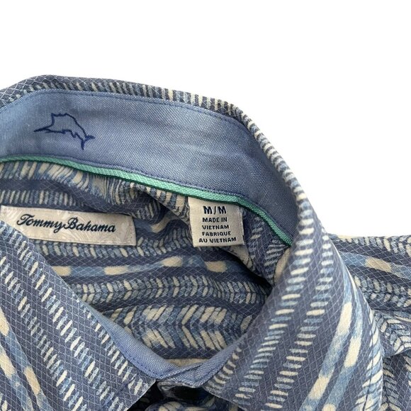 Tommy Bahama Mens Silk Short Sleeve Button Up Shirt Blue Medium Beach Resort - Picture 5 of 10